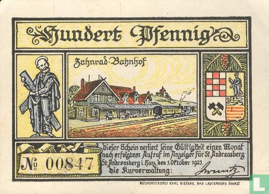 St. Andreasberg, Kurverwaltung - 100 Pfennig 1921 - Afbeelding 2