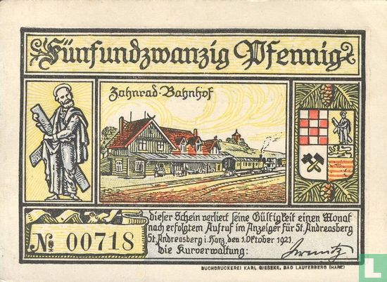 St. Andreasberg, Kurverwaltung - 25 Pfennig 1921 - Afbeelding 2