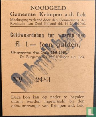 Notgeld 1 Gulden Krimpen ad Lek (abgewertet) PL636.1 - Bild 1