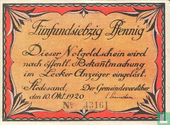 Stedesand, Gemeinde - 75 Pfennig 1920 - Bild 1
