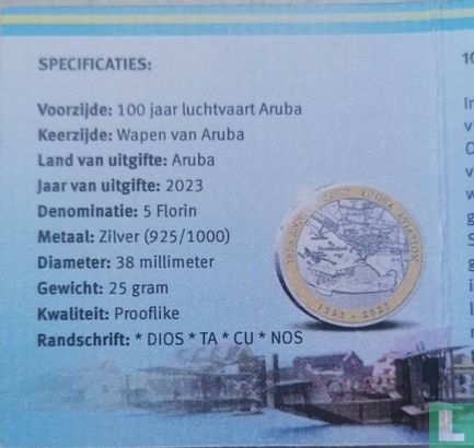 Aruba 5 florin 2023 (PROOFLIKE) "100 years of Aruba Aviation" - Image 3