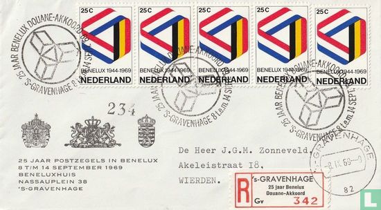 25 ans de timbres au Benelux avec bande d'immatriculation La Haye
