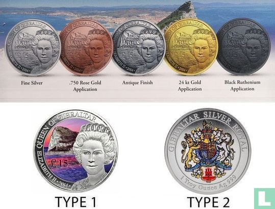Gibraltar 15 Pound 2014 (gefärbt - Typ 1) - Bild 3