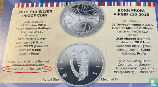 Ierland 10 euro 2015 (PROOF) "70 years of peace in Europe" - Afbeelding 3
