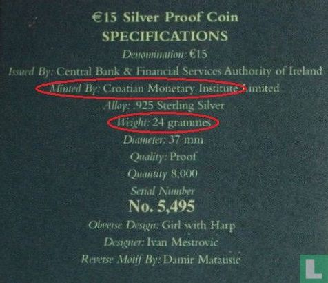 Ireland 15 euro 2007 (PROOF) "80 years coins design for Ireland by Ivan Mestrovic" - Image 3