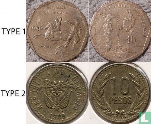 Colombia 10 pesos 1989 (type 1) - Image 3