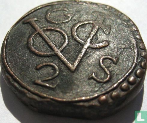 Ceylon VOC 2 stuiver 1792 (Galle) (geen 4 bollen ter weerszijden VOC logo) - Afbeelding 3