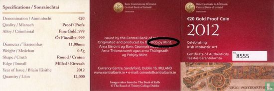 Ireland 20 euro 2012 (PROOF) "The Book of Kells" - Image 3