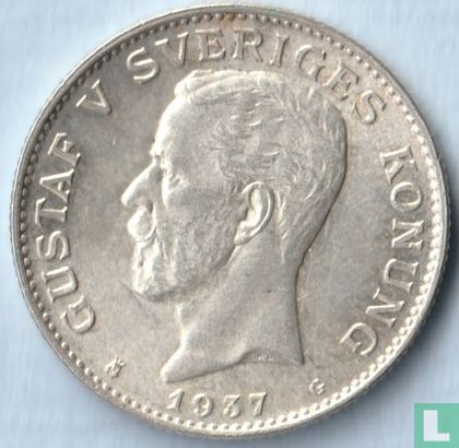 Schweden 1 Krona 1937 (gebrochenes Münzzeichen G) - Bild 1