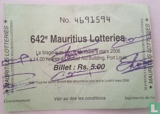 642 e Mauritius Lotteries - Afbeelding 1