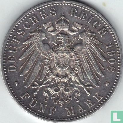 Württemberg 5 mark 1908 - Afbeelding 1