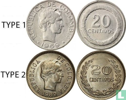 Colombia 20 centavos 1969 (type 1) - Image 3