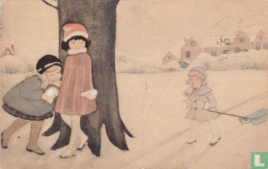 Kinderen met sneeuwbal en slee - Bild 1