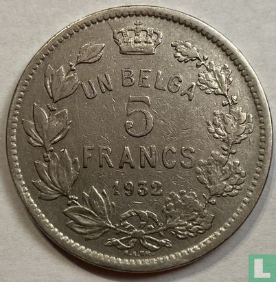 Belgium 5 francs 1932 (FRA - position A) - Image 1