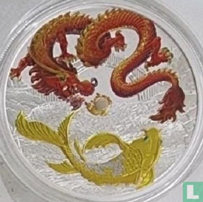 Australie 1 dollar 2023 (coloré rouge et jaune) "Dragon and koi" - Image 2