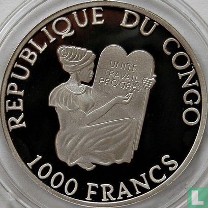 Congo-Brazzaville 1000 francs 1997 (PROOF - type 2) "1998 Football World Cup in France" - Image 2