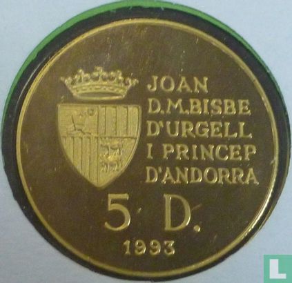 Andorra 5 diners 1993 (PROOF - Numisbrief) "25th anniversary Andorran circle of arts" - Image 3