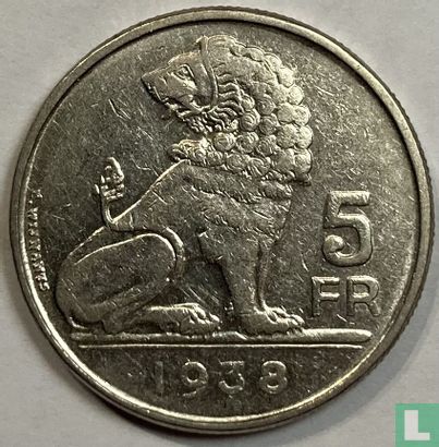 België 5 francs 1938 (FRA/NLD - randschrift met kronen - positie B) - Afbeelding 1