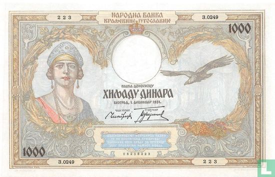 Yougoslavie 1 000 Dinara 1931 - Image 1