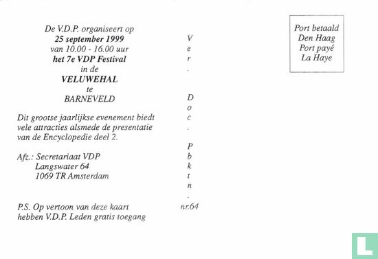 VDP 0064 - Briefkaart VDP festival 1999 - Afbeelding 2