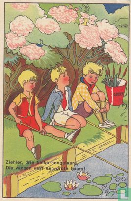 Kinderkaart jongens - hengels - water - emmer - bomen