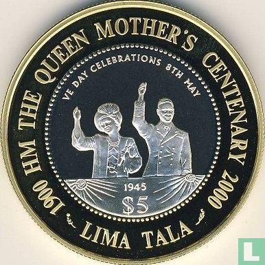 Tokelau 5 tala 2000 (PROOF) "100th Birthday of the Queen Mother - VE day celebrations" - Afbeelding 2