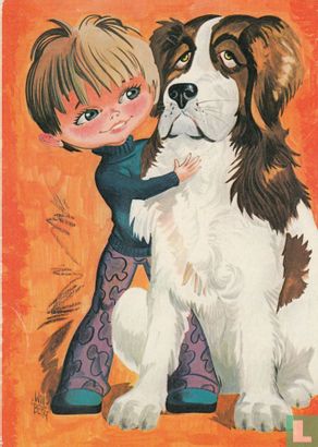 Kinderkaart jongen met grote hond