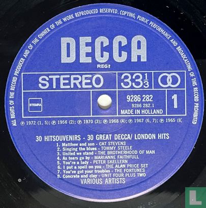 Hit-Souvenirs 30 Great Decca / London Hits - Image 3