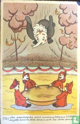 Les spectateure sont ansieus lotsque Dumbo se jette dans la toile tendue par les clowns pompiere.