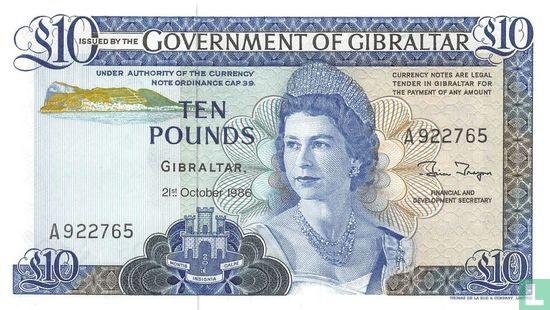Gibraltar 10 Pounds 1986 - Image 1
