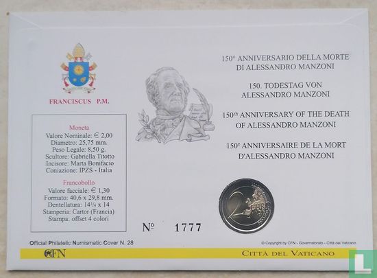 Vatican 2 euro 2023 (Numisbrief) "150th anniversary Death of Alessandro Manzoni" - Image 2