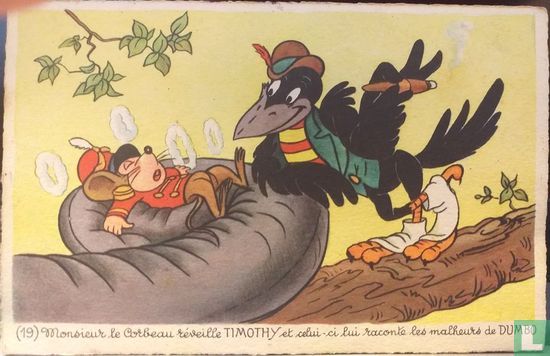 Monsieur le Corbeau reveille Timothy et celui ci lui raconte les malheurs de Dumbo