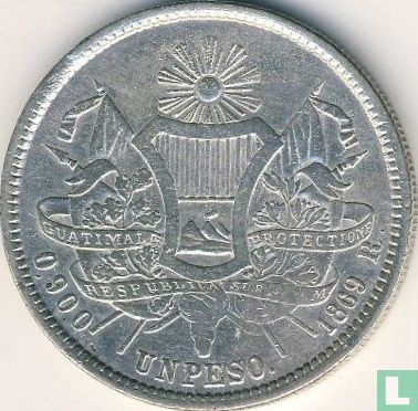 Guatemala 1 peso 1869 (type 2 - sans L) - Image 1