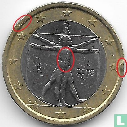 Italy 1 euro 2008 (misstrike) - Image 3