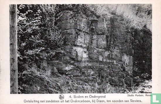 Bodem en Ondergrond. Ontsluiting van zandsteen uit het Ondercarboon, bij Dison, ten noorden van Verviers. - Image 1