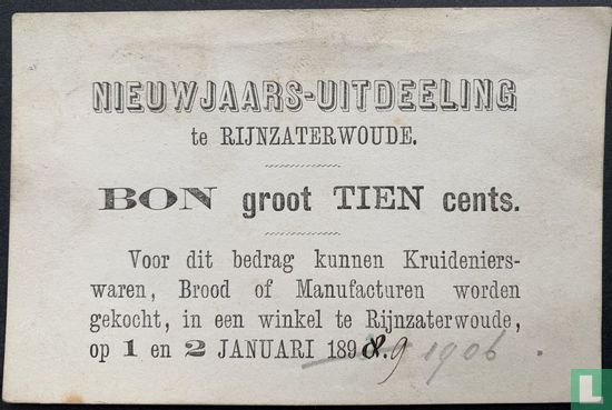 Notgeld 10 Cent 189_ Neujahrsverteilung Rijnzaterwoude (PL807.2) - Bild 1