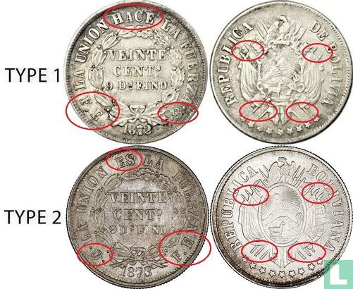 Bolivia 20 centavos 1872 (type 1) - Image 3