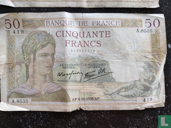 France 50 Francs 1938 - Image 2