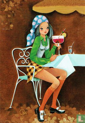 Meisje hoofddoek terras cocktail - Afbeelding 1