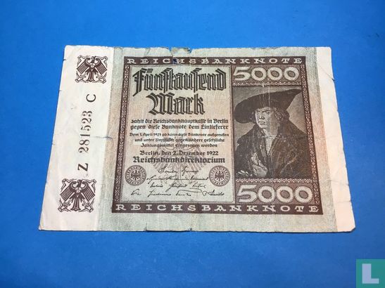 Reichsbank 5000 marks 1922 - Image 1