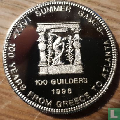 Suriname 100 guilders 1996 (PROOF - koper-nikkel) "Summer Olympics in Atlanta - Centenary of modern Olympic Games" - Afbeelding 1