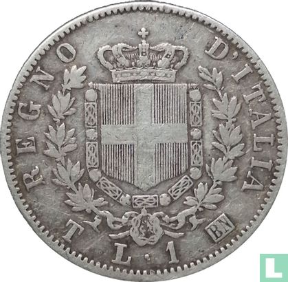 Italië 1 lira 1863 (T - met gekroonde wapenschild) - Afbeelding 2