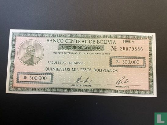 Bolivia 500.000 peso’s bolivianos 1984 - Afbeelding 1