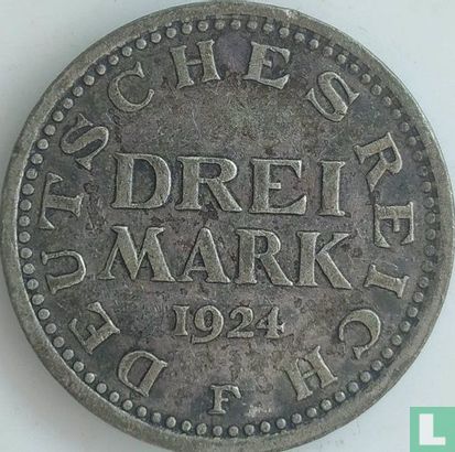 Duitse Rijk 3 mark 1924 (F) - Afbeelding 1