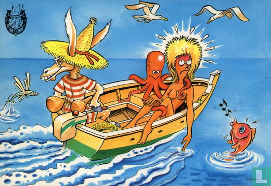 Ezel Octopus en naakte vrouw in motorbootje - Afbeelding 1