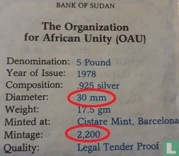 Soudan 5 pounds AH1398 (1978 - BE - type 2) "Organization of African Unity summit in Khartoum" - Image 4
