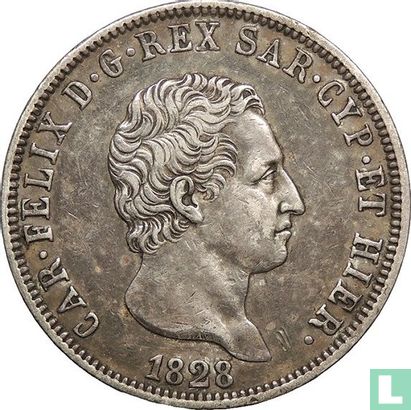 Sardinië 5 lire 1828 (L) - Afbeelding 1