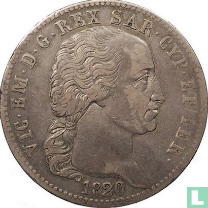 Sardinië 5 lire 1820 - Afbeelding 1