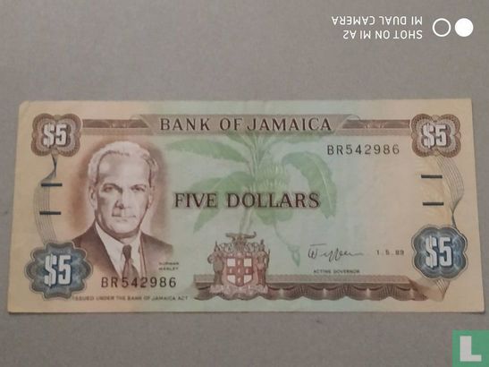 Jamaika 5 Dollars 1989 - Bild 1