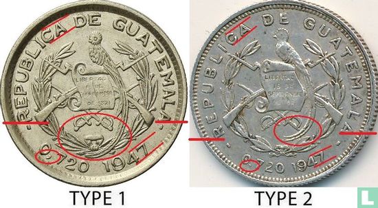Guatemala 10 Centavo 1947 (Typ 2) - Bild 3